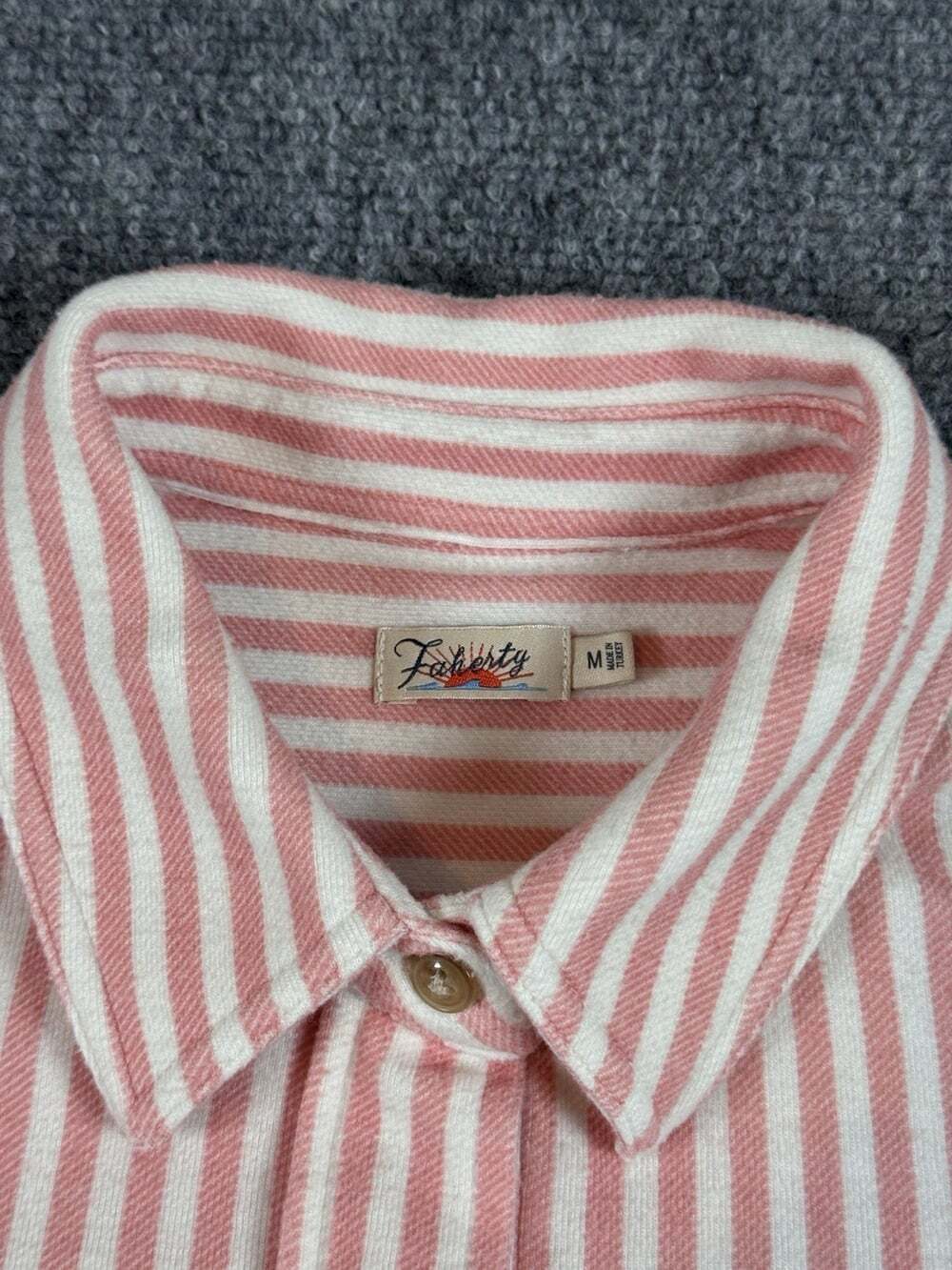 Faherty Womens Pink White Striped Button Up Shirt Coastal Cottage Beach Size M - Picture 3 of 8